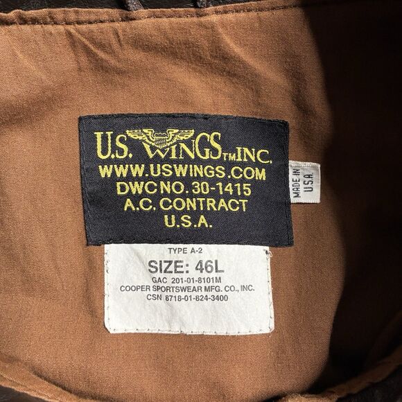 VTG US Wings USAAF A-2 Brown Horsehide Leather Bomber USA Jacket Size 46 XL - Picture 5 of 13